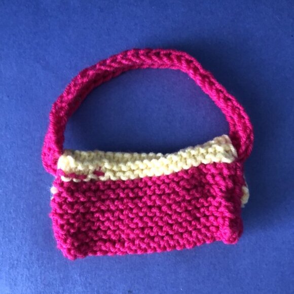 NWOT Vintage Hand-Knitted Made-in-Canada Colourful Pink Mini-Purse Bag - Picture 2 of 3